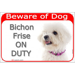 Red Portal Sign "Beware of Dog, Bichon Frise on duty" 24 cm