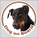 Dobermann, circle car sticker "Dog on board" 15 cm
