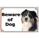 Portal Sign, 2 Sizes Beware of Dog, Black Tricolour Australian Shepherd head