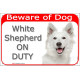 Portal Sign red 24 cm Beware of Dog, White Shepherd on duty, gate plate American Canadian dog