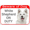 Portal Sign red 24 cm Beware of Dog, White Shepherd on duty, gate plate American Canadian dog