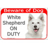 Portal Sign red 24 cm Beware of Dog, White Shepherd on duty