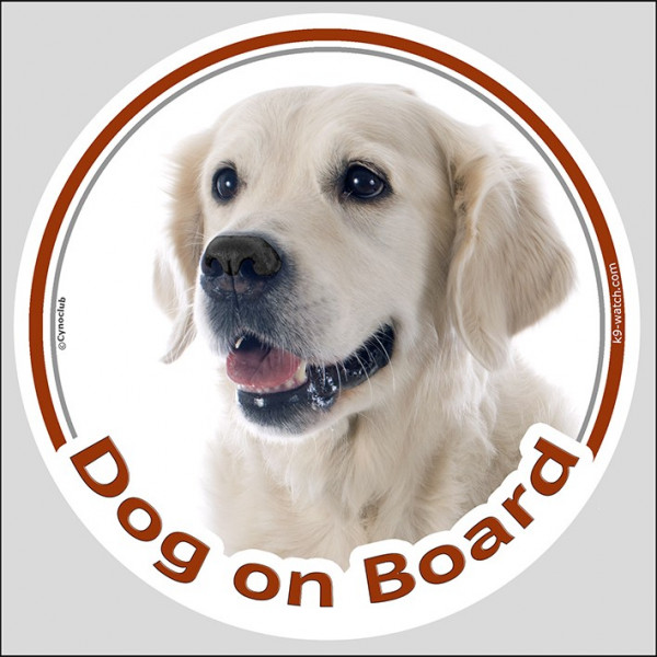 Circle sticker "Dog on board" 15 cm, Golden Retriever Head decal label