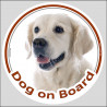 Golden Retriever, circle car sticker "Dog on board" 15 cm