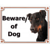 Dobermann head, portal Sign "Beware of Dog" gate plate door photo