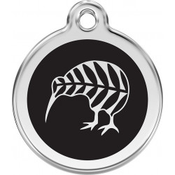 Kiwi bird of New Zealand Identity Medals delivered engraved for dogs and cats, black tag