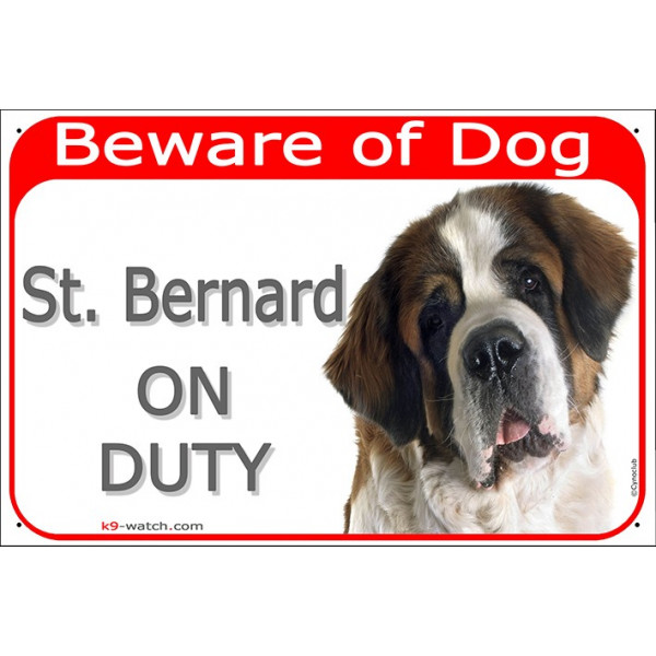 Portal Sign red 24 cm Beware of Dog, St. Bernard on duty Bernhardiner, St. Bernhardshund, gate plate