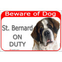 Red Portal Sign "Beware of Dog, St. Bernard on duty" 24 cm