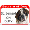 Red Portal Sign "Beware of Dog, St. Bernard on duty" 24 cm