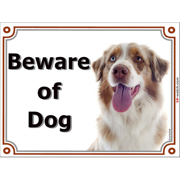 Portal Sign, 2 Sizes Beware of Dog, Red Merle Australian Shepherd head, Gate Plate Aussie