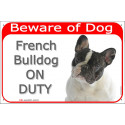 Red Portal Sign "Beware of Dog, French Bulldog on duty" 24 cm