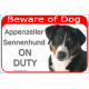 Portal Sign red 24 cm Beware of Dog, Appenzeller Sennenhund on duty, Gate plate Moutain