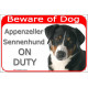 Portal Sign red 24 cm Beware of Dog, Appenzeller Sennenhund on duty