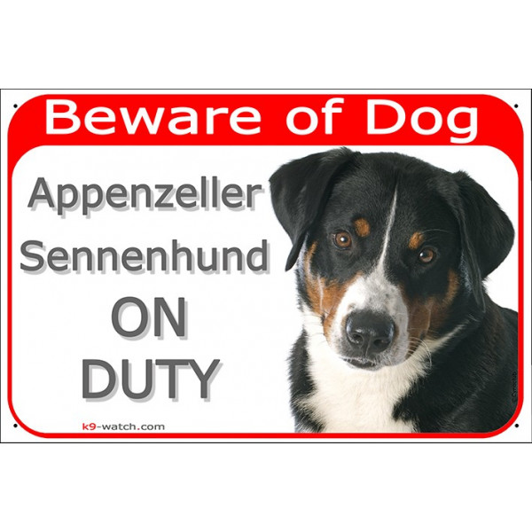 Portal Sign red 24 cm Beware of Dog, Appenzeller Sennenhund on duty, Gate plate Moutain