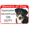 Portal Sign red 24 cm Beware of Dog, Appenzeller Sennenhund on duty