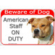 Red portal Sign red "Beware of Dog, Fawn Amstaff on duty" Gate plate American Staffordshire Terrier photo notice