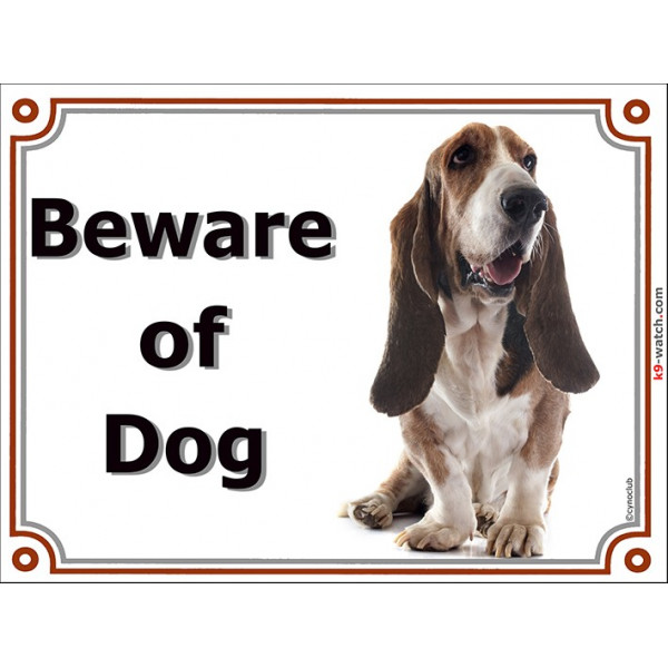 Portal Sign, 2 Sizes Beware of Dog, Basset Hound head, Gate plate Hund