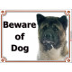 Fawn Brindle American Akita head, portal Sign "Beware of Dog", door plate, portal placard, gate panel photo notice