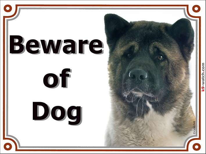 Brindle American Akita Head Gate Sign Beware Of Dog Plaque