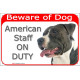 Portal Sign red "Beware of Dog, Black and White Amstaff on duty" Gate plate American Staffordshire Terrier photo