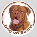 Dogue de Bordeaux, circle sticker "Dog on board" 15 cm