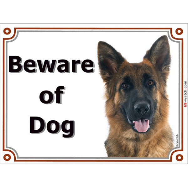 Portal Sign, 2 Sizes Beware of Dog, Medium-Hair German Shepherd head, Gate plate Deutsch