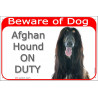 Portal Sign red 24 cm Beware of Dog, Black and Tan Afghan Hound on duty