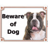 Brindle American Bully head, portal Sign "Beware of Dog" Gate plate photo notice