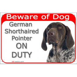 Portal Sign red 24 cm Beware of Dog, German Shorthaired Pointer on duty, Gate plate Deutsch Kurzhaar GSP Vorstehhund