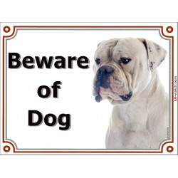 Portal Sign, 2 Sizes Beware of Dog, White American Bulldog head, Gate Plate