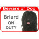 Portal Sign red 24 cm Beware of Dog, Black Briard on duty, Gate Plate Berger de Brie, photo notice placard