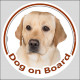 Circle sticker "Dog on board" 15 cm, Yellow Labrador Retriever Head, Decal adhesive label