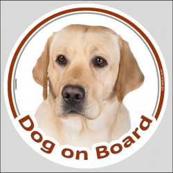 Circle sticker "Dog on board" 15 cm, Yellow Labrador Retriever Head, Decal adhesive label