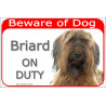 Portal Sign red 24 cm Beware of Dog, Fawn Briard on duty, Gate plate Berger de Brie placard panel