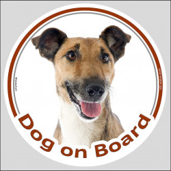 Circle sticker "Dog on board" 15 cm, Smooth Fox Terrier Head, Label adhesive decal