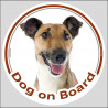 Circle sticker "Dog on board" 15 cm, Smooth Fox Terrier Head, Label adhesive decal