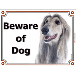 Portal Sign, 2 Sizes Beware of Dog, Silver Blue Afghan Hound head