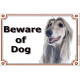 Portal Sign, 2 Sizes Beware of Dog, Silver Blue Afghan Hound head, Gate plate grey greyhound