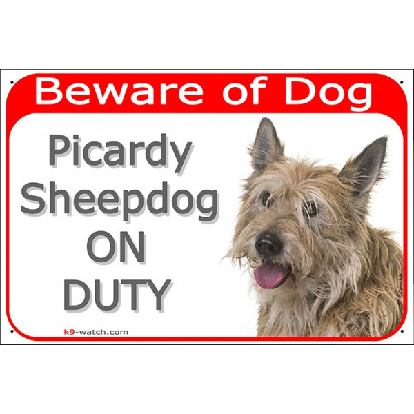 Portal Sign red 24 cm Beware of Dog, Berger Picard on duty, Gate plate Picardy Sheepdog
