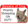 Portal Sign red 24 cm Beware of Dog, Berger Picard on duty, Gate plate Picardy Sheepdog