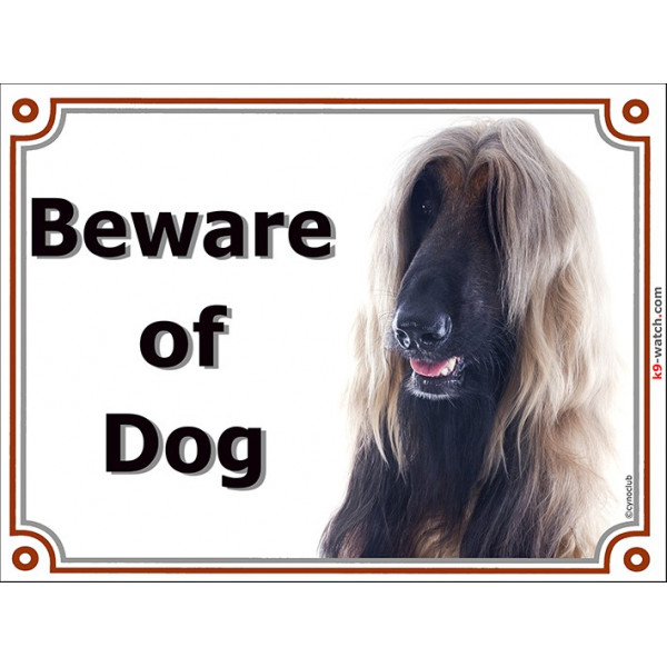 Portal Sign, 2 Sizes Beware of Dog, red black mask Afghan Hound head, Gate plate fawn persan greyhound