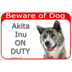 Red Portal Sign "Beware of Dog, Akita on duty" 24 cm