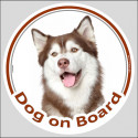 Circle sticker "Dog on board" 15 cm, Red Siberian Husky Head