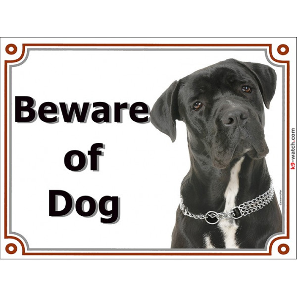 Portal Sign, 2 Sizes Beware of Dog, Black Cane Corso head, Gate plate portal Italian Mastiff