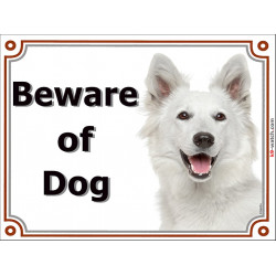 White Shepherd head, portal Sign "Beware of Dog" Photo Gate plate, Portal Placard Canadian American notice