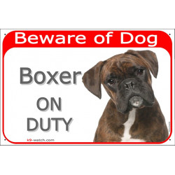 Portal Sign red 24 cm Beware of Dog, Brindle Boxer on duty