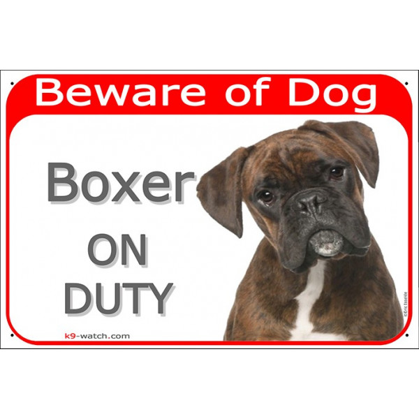 Portal Sign red 24 cm Beware of Dog, Brindle Boxer on duty, Gate Plate German Deutscher Portal placard panel