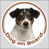 Circle sticker "Dog on board" 15 cm, Tricolour Jack Russell Terrier Head, Decal adhesive label car