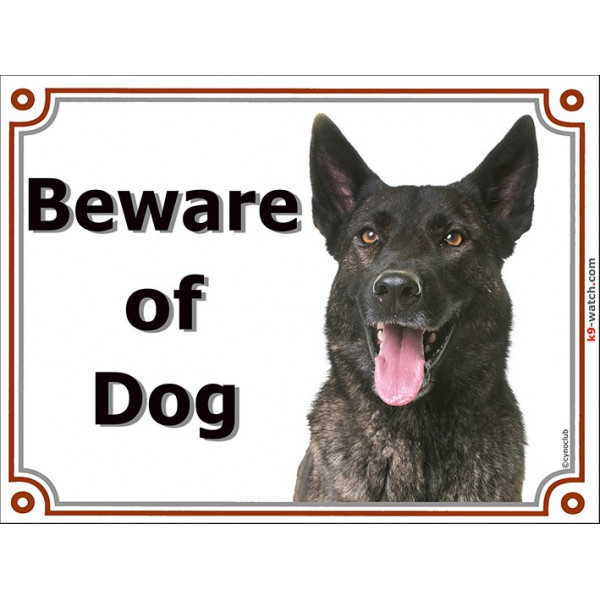Portal Sign, 2 Sizes Beware of Dog, Brindle Dutch Shepherd head, gate plate portal placard panel