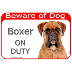 Portal Sign red 24 cm Beware of Dog, Fawn Boxer on duty